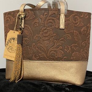 Elegant CCW Brown and Copper Embossed Tote Bag